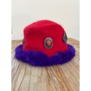 Vintage J & B Wear Angora Hat Red Purple